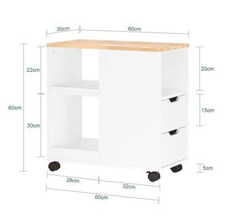 Rolbare Bijzettafel met Lades en Vakken – Wit en licht hout, Verzenden, Nieuw