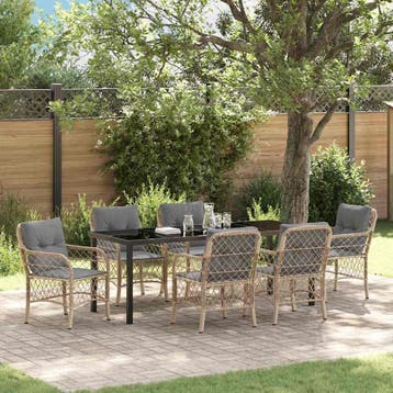 vidaXL Tuin eettafelset 7 st Beige poly rattan, Tuin en Terras, Verzenden, Nieuw, Rotan, 7 zitplaatsen