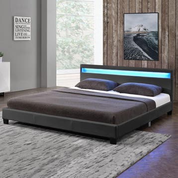 Gestoffeerd bed Paris - 140 x 200 cm - Donkergrijs - LED Ver, Verzenden, Nieuw