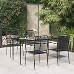 vidaXL 5-delige Tuinset katoenen touw en staal zwart, 4 zitplaatsen, Verzenden, Nieuw, Rvs