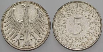 5 duitse Mark 1959 J 5 Mark Kursmunten Bondsrepubliek Dui..., Postzegels en Munten, Munten | Europa | Niet-Euromunten, Verzenden