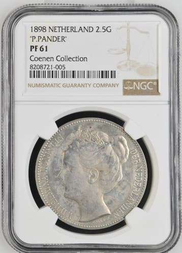 Koningin Wilhelmina 2 1/2 gulden 1898 Proof PF61 NGC Coenen, Verzenden, Koningin Wilhelmina, Losse munt, Zilver
