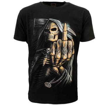 Grim Reaper Tribal Middelvinger T-Shirt Zwart, Verzenden, Nieuw