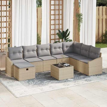 vidaXL Tuin Sofa Set 9 st poly rattan, Verzenden, Nieuw, Rotan, Meer dan 8 zitplaatsen