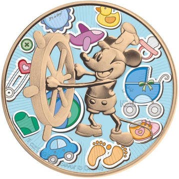 Niue. 2 Dollars 2017 Steamboat Willie Mickey Mouse - Baby