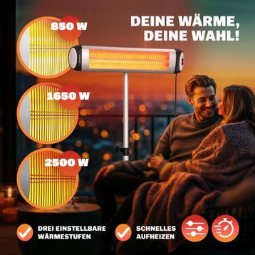 Terrasverwarmer MZH5000 Zilver 2500W met Standaard, Verzenden, Nieuw