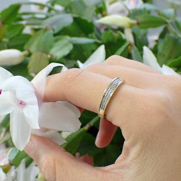 Gouden pavéring met diamanten; 0,37 ct., 18 tot 19, Gebruikt, Ophalen of Verzenden, Met edelsteen
