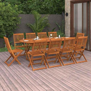 vidaXL 11-delige Tuinset 220x90x75 cm massief acaciahout, Tuin en Terras, Meer dan 8 zitplaatsen, Nieuw, Tuinset, Verzenden
