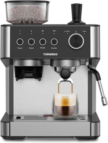 Tornado Espressomachine met molen | Tweedekansje | OP=OP, Stoompijpje, Espresso apparaat, 10 kopjes of meer, Zo goed als nieuw