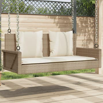 vidaXL Schommelbank met kussens 119x56x48 cm poly rattan, Verzenden, Nieuw