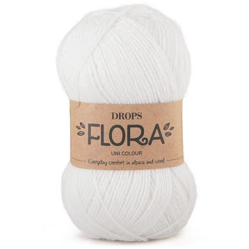 DROPS Flora Uni Colour - 02 wit - Wol Garen, Ophalen of Verzenden, Nieuw
