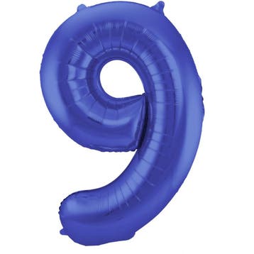 Folie Ballon cijfer 9 Metallic Blauw 86 cm, Verzenden, Nieuw, Feestartikel, Verjaardag