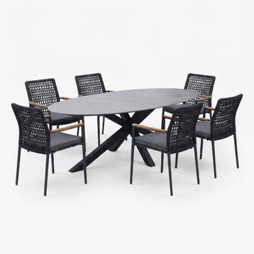 Puccini Salta dining tuinset 220x120xH75 cm 7 delig, Ophalen of Verzenden, Nieuw