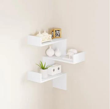 Witte Hoekplank met 3 Niveaus – Zwevend Wandrek 73 cm, Verzenden, Nieuw