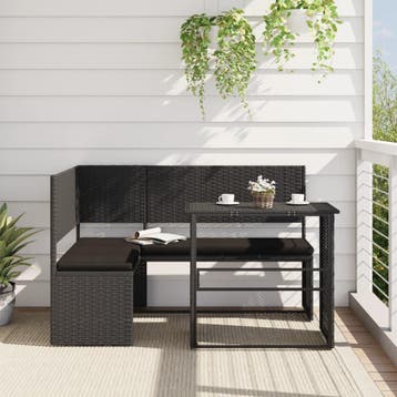 vidaXL Tuinbank met tafel en kussens L-vormig poly rattan, Verzenden, Nieuw