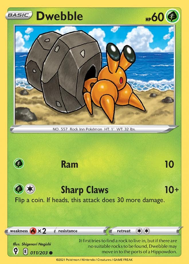 Dwebble 011/203 (Evolving Skies), Hobby en Vrije tijd, Verzamelkaartspellen | Pokémon, Losse kaart, Nieuw, Foil, Ophalen of Verzenden