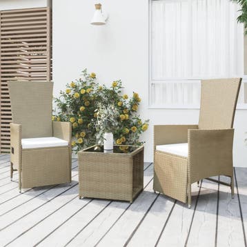vidaXL 3-delige Loungeset poly rattan en staal beige, Verzenden, Nieuw, 3 zitplaatsen, Loungeset
