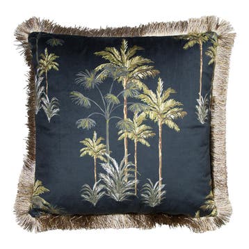 kussen fluweel gouden franjes palmboom zwart 45x45cm, Huis en Inrichting, Verzenden, Nieuw