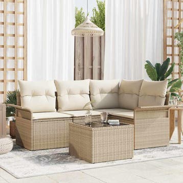 vidaXL Tuin Sofa Set 5 st Beige poly rattan, Verzenden, Nieuw, Rotan, 5 zitplaatsen
