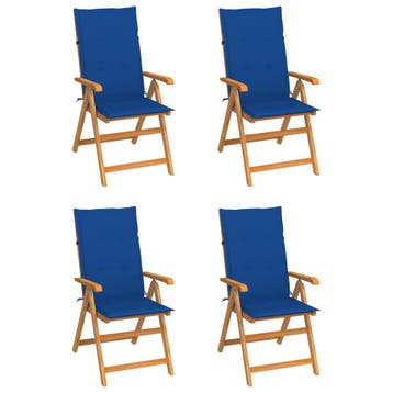vidaXL Set van 4 klapstoelen met koningsblauwe kussens,, Verzenden, Nieuw, Teakhout