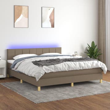 vidaXL Boxspring met matras en LED stof taupe 180x200 cm, Eenpersoons, Verzenden, Nieuw, 80 cm