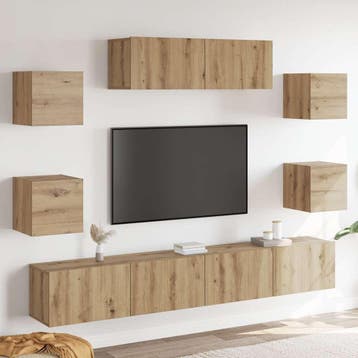 vidaXL 7-delig Tv-meubelset wandmontage bewerkt hout, Verzenden, Nieuw, Overige houtsoorten