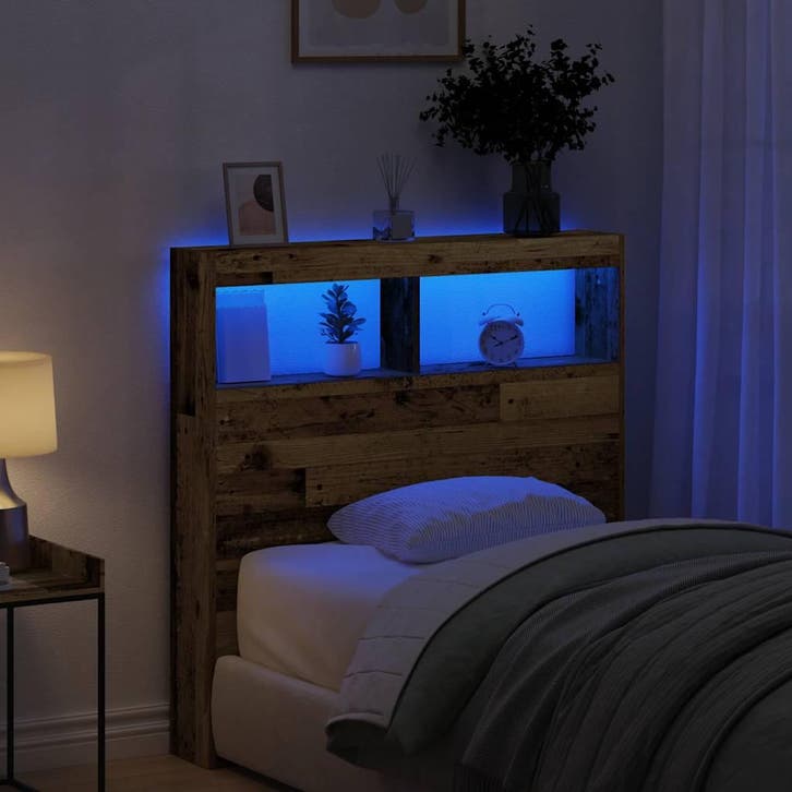 vidaXL Hoofdbordkast met LED 100x17x102 cm oud hout, Huis en Inrichting, Slaapkamer | Bedden, Bruin, Nieuw, Hout, Verzenden