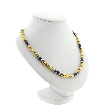 Gouden ketting met lapis lazuli en malachiet | 43,5 cm, Sieraden, Tassen en Uiterlijk, Kettingen, Gebruikt, Ophalen of Verzenden