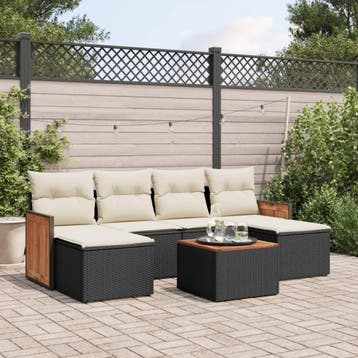 vidaXL 7-delige Loungeset met kussens poly rattan zwart, Tuin en Terras, Verzenden, Nieuw, Loungeset