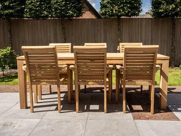 Teak tuinset met 6 stoelen | Direct leverbaar | Puurteak.nl, 6 zitplaatsen, Teakhout, Nieuw, Ophalen of Verzenden