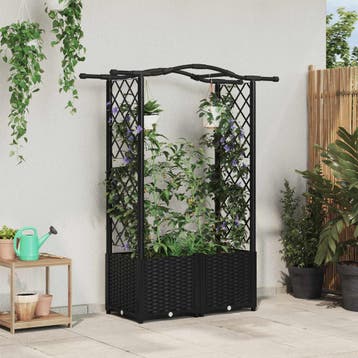 vidaXL Verhoogd Bed met Trellis en Dak Zwart 125 x 40 x 138, Verzenden, Nieuw, Minder dan 60 cm, 60 cm of meer