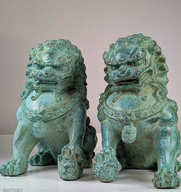 Mooie set Foo Dog standbeelden - Brons - China (Zonder