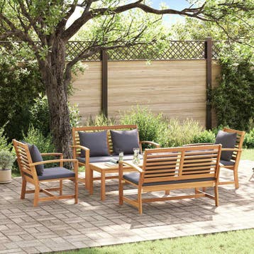 vidaXL Tuinbankenset 5 st Naturel Massief Teakhout, Verzenden, Nieuw, 5 zitplaatsen