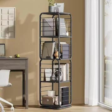 Draaibare Boekenkast 4 Niveaus – Houten Rek 43x43x158 cm, Verzenden, Nieuw