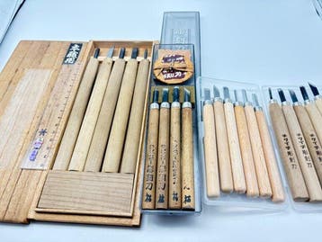 Vintage Japanese Wood Carving Chisel Set 21 Pieces KIKUICHI