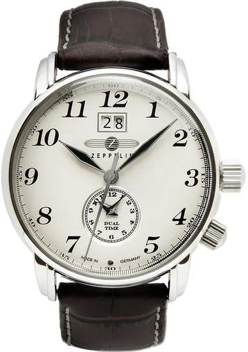 Zeppelin 7644-5 LZ 127 Graf Zeppelin Dual Time heren horloge, Overige merken, Staal, Verzenden, Polshorloge