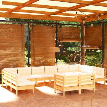vidaXL 12-delige Loungeset met crèmekleurige kussens, Verzenden, Nieuw, Loungeset