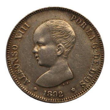 Spanje. 2 Pesetas Alfonso XIII 1892 Madrid