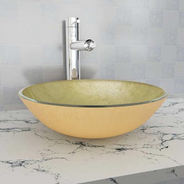 vidaXL Wasbak gehard glas 42 cm goud, Verzenden, Nieuw