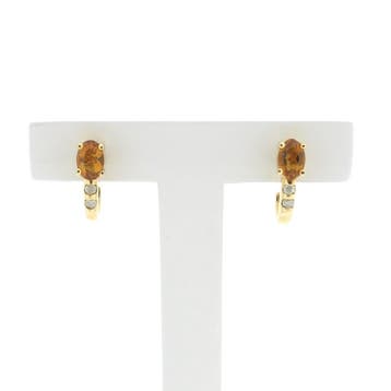 Gouden oorstekers met citrien en diamanten; 0,08 ct., Gebruikt, Ophalen of Verzenden, Met edelsteen, Goud