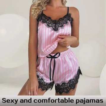 Dames Pyjamaset: Sexy Tweedelig Set met Kant, V-hals en Shor, Verzenden