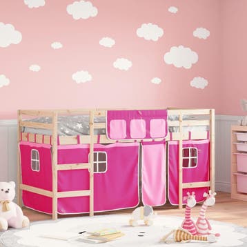 vidaXL Kinderhoogslaper met gordijnen 90x200 cm grenenhout, 90 cm, Eenpersoons, Verzenden, Nieuw