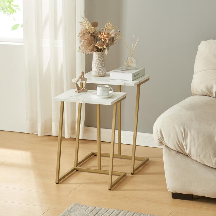 Bijzettafel Salem set van 2 goudkleurig en marmer wit [en.ca, Huis en Inrichting, Tafels | Bijzettafels, Verzenden
