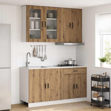 vidaXL Keukenblok PORTO 4 pcs Artisanaal eiken Bewerkt hout, Verzenden, Nieuw, Bruin