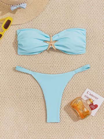 Bandeau Bikini Set met Sterrenornament - Sky Blue Push-Up Th, Kleding | Dames, Verzenden, Nieuw