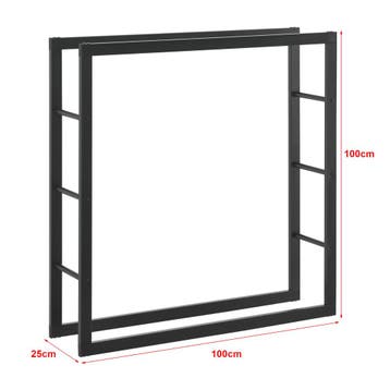 [en.casa] Brandhout rek houtopslag Täby zwart 100x25x100 cm, Tuin en Terras, Haardhout, Verzenden