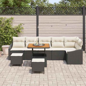 vidaXL Tuinbankenset 9 st 7-Aantal zitplaatsen Zwart Poly, Verzenden, Nieuw, Rotan, Meer dan 8 zitplaatsen