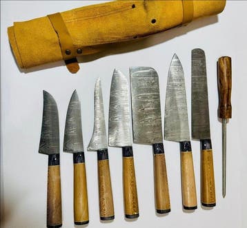Keukenmes - Kitchen knife set - Keuken- en BBQ-set met leren