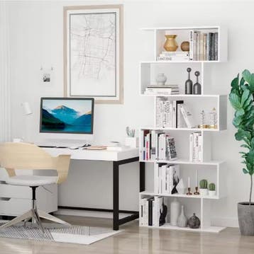 Witte Boekenkast S-Vorm – 6 Planken Open Kast 191 cm, Huis en Inrichting, Kasten | Boekenkasten, Verzenden, Nieuw