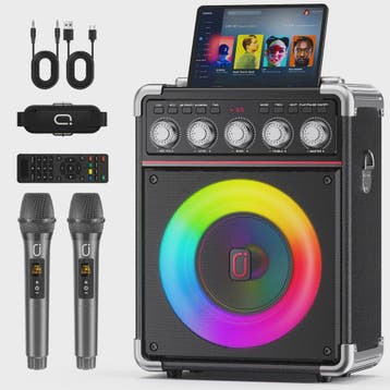 TX05 Karaoke Machine met 2 Draadloze Microfoons & RGB Licht, Verzenden, Nieuw